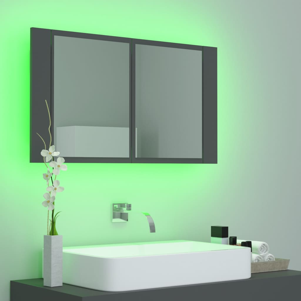 vidaXL szürke LED-es fürdőszobai tükrös szekrény 80 x 12 x 45 cm