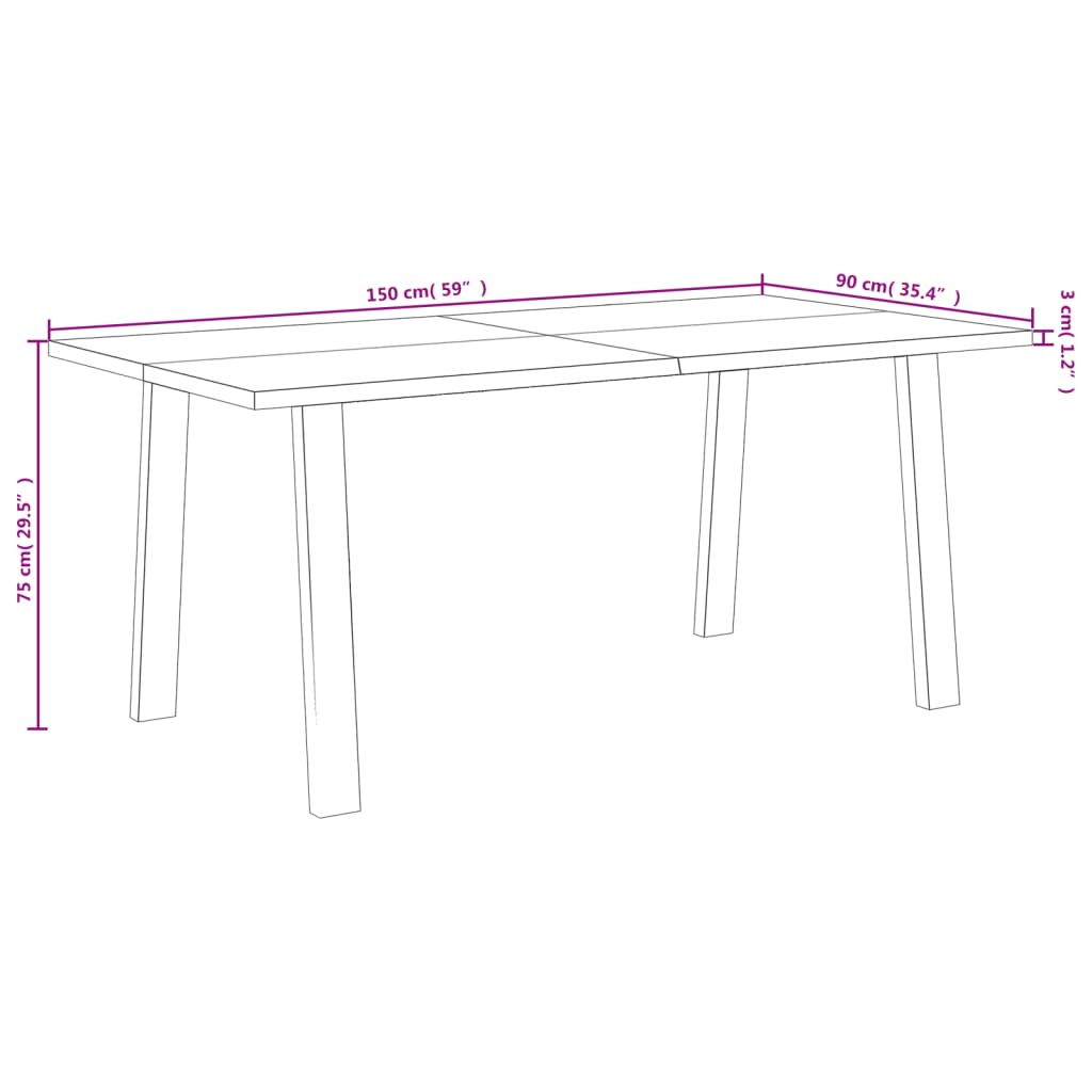 vidaXL tömör akácfa kerti étkezőasztal 150 x 90 x 75 cm