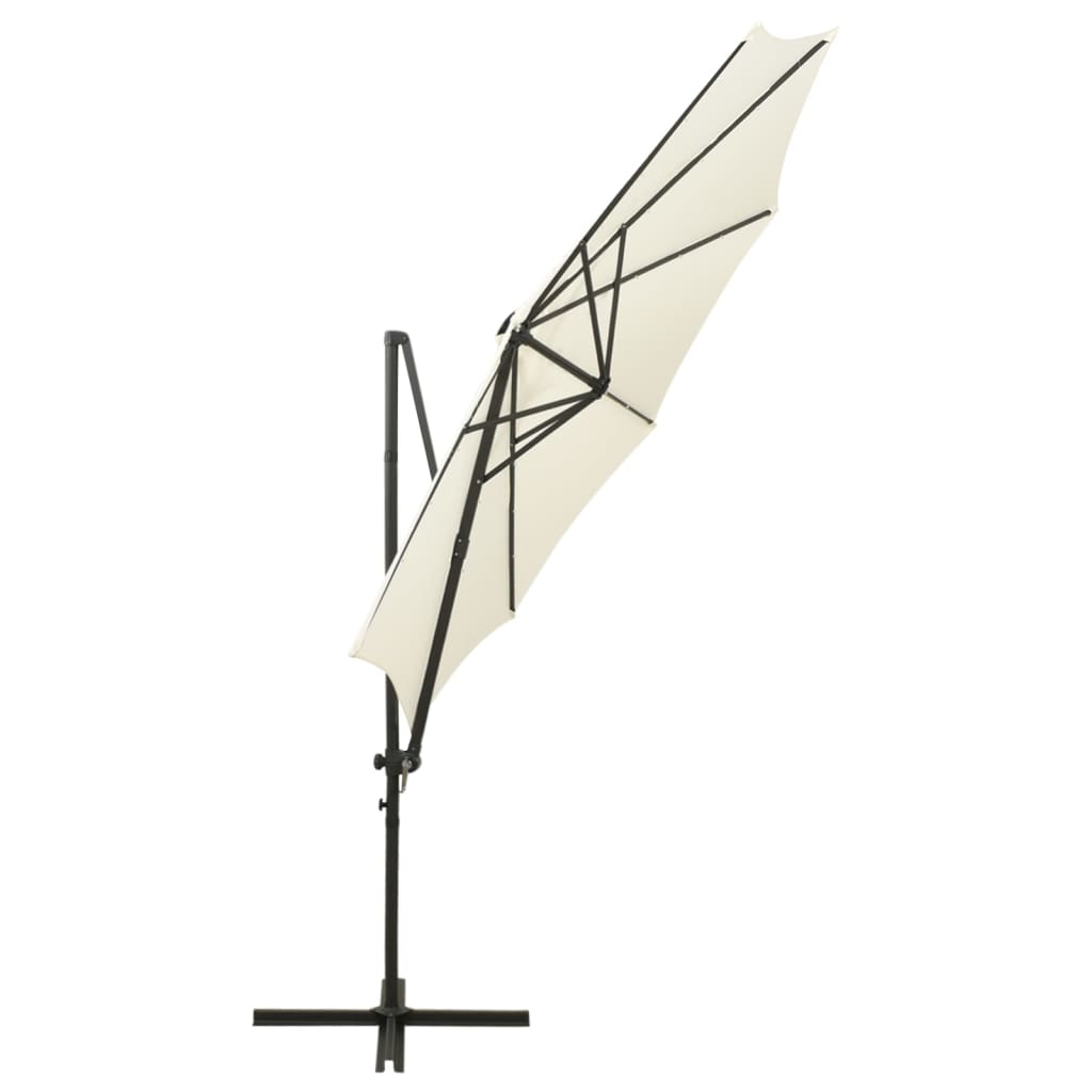 vidaXL homokszínű konzolos napernyő rúddal és LED-fényekkel 300 cm