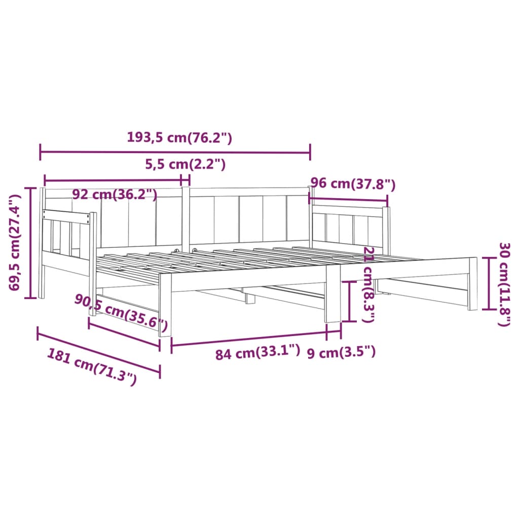 vidaXL tömör fenyőfa kihúzható kanapéágy 2 x (90 x 190) cm