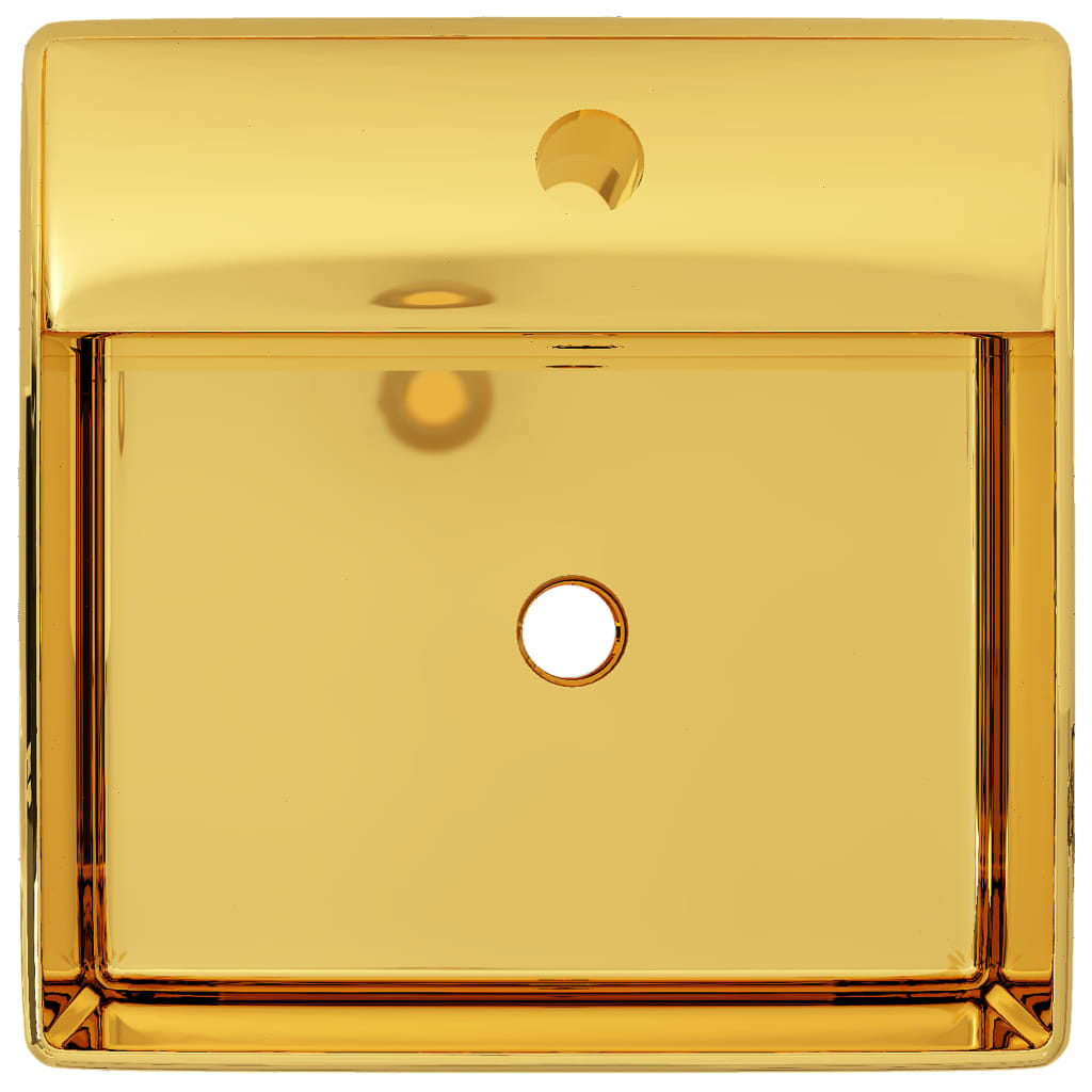 vidaXL aranyszínű kerámia mosdókagyló túlfolyóval 41 x 41 x 15 cm