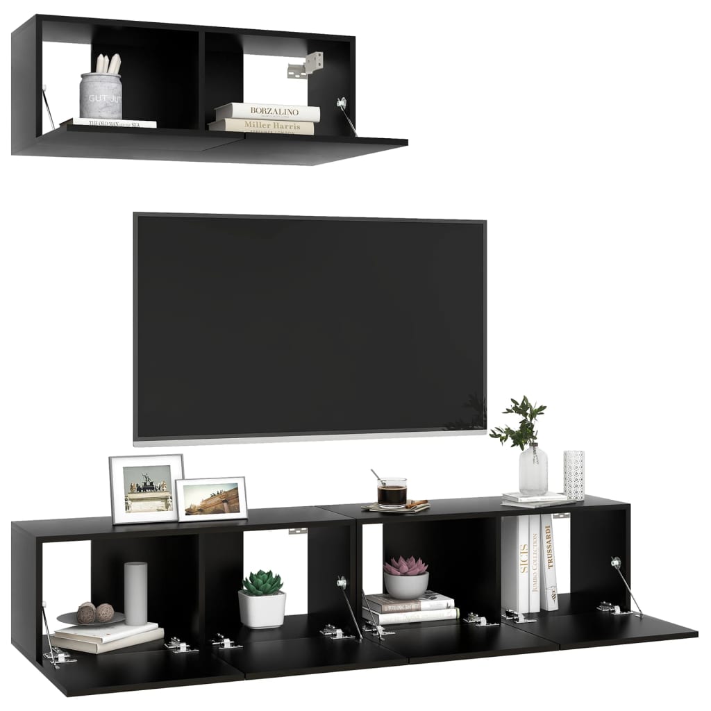 vidaXL 3 db fekete forgácslap TV-szekrény