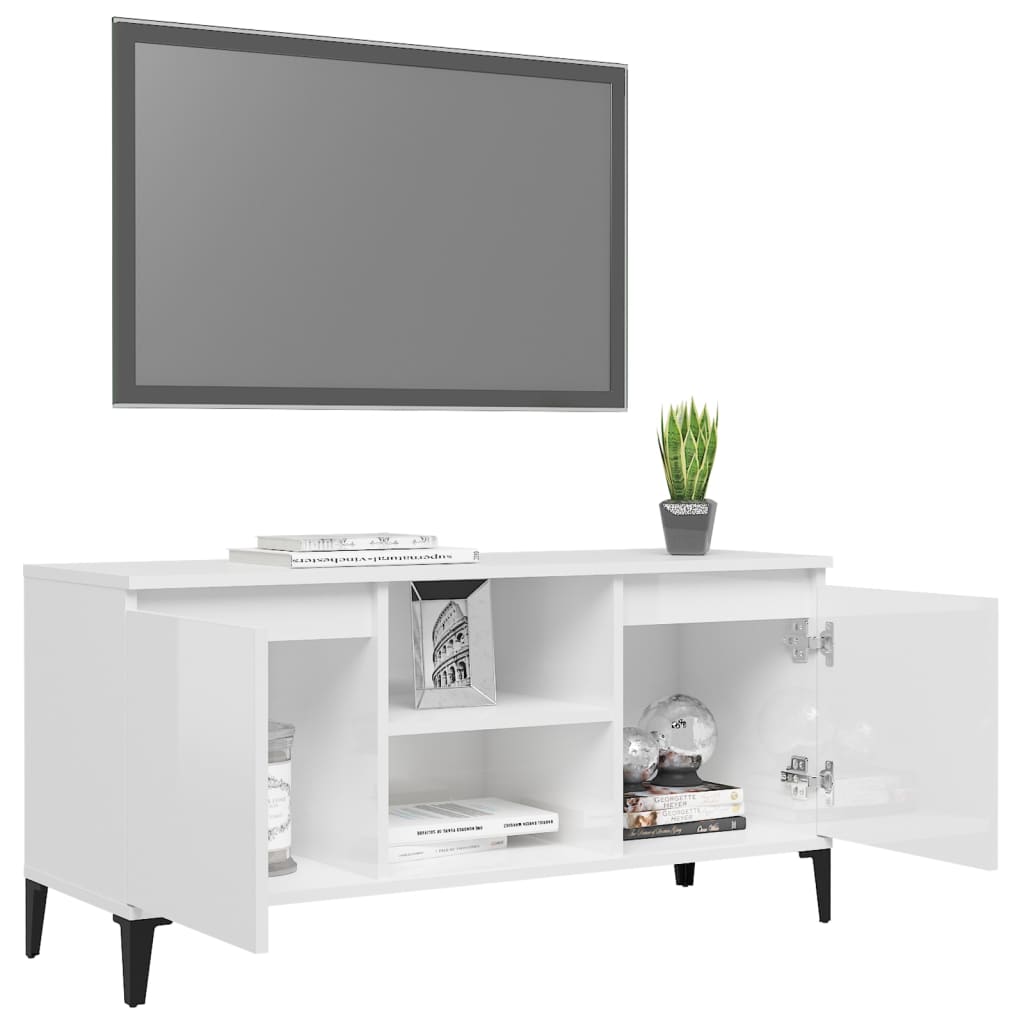 vidaXL magasfényű fehér TV-szekrény fémlábakkal 103,5 x 35 x 50 cm