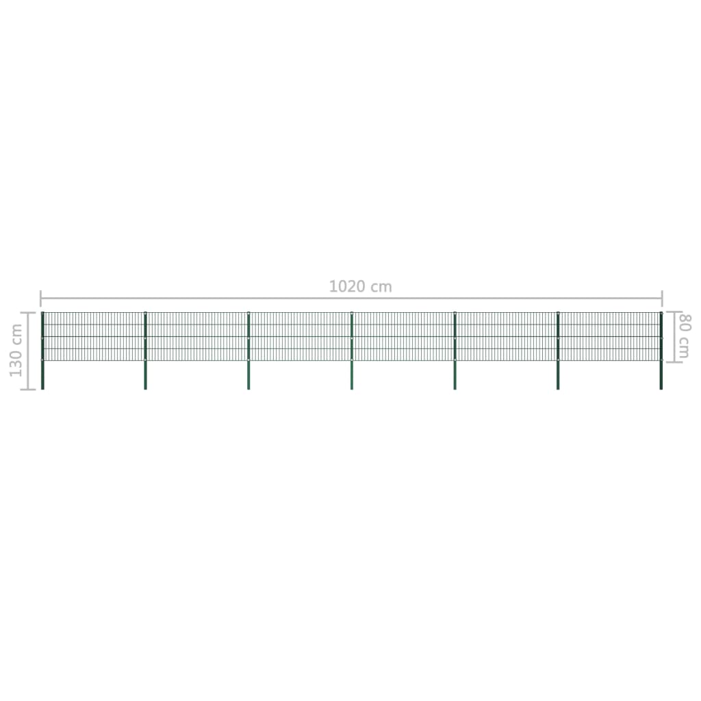 vidaXL zöld vas kerítéspanel oszlopokkal 10,2 x 0,8 m