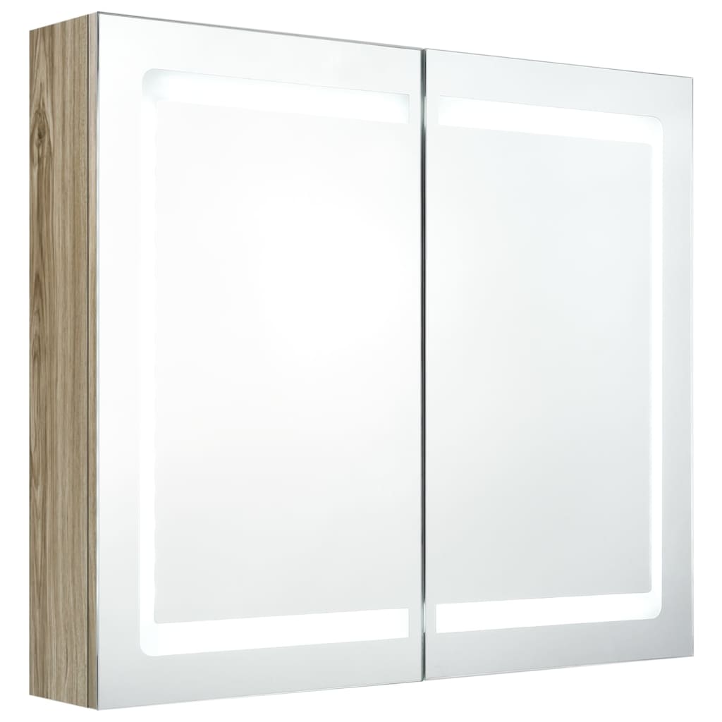 vidaXL tölgyszínű LED-es tükrös fürdőszobaszekrény 80 x 12 x 68 cm