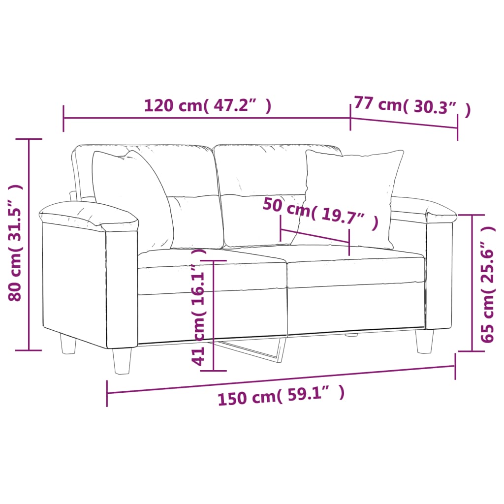 vidaXL 2 személyes cappuccino színű műbőr kanapé díszpárnákkal 120 cm