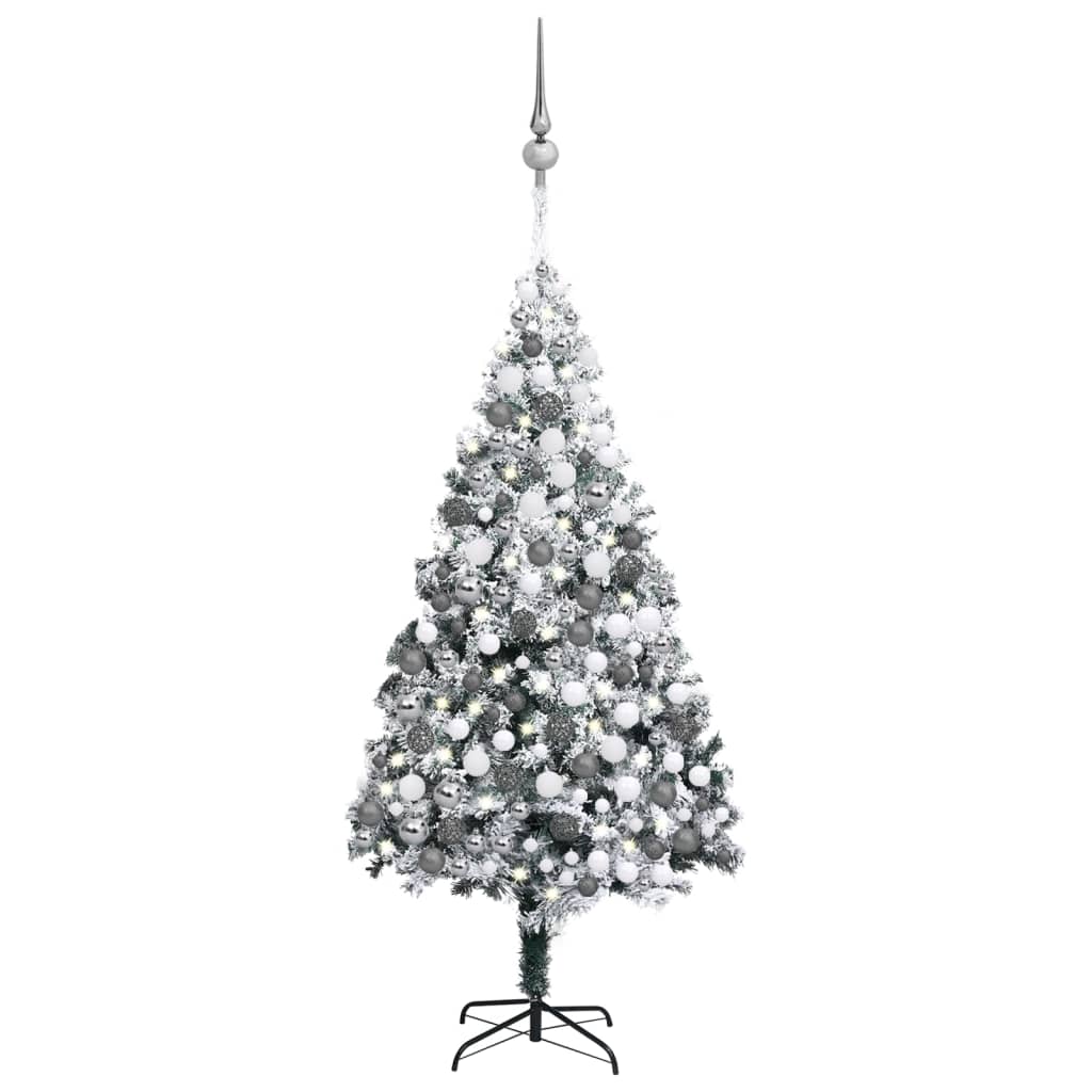 vidaXL zöld műkarácsonyfa LED-del/gömbszettel/pelyhes hóval 300 cm