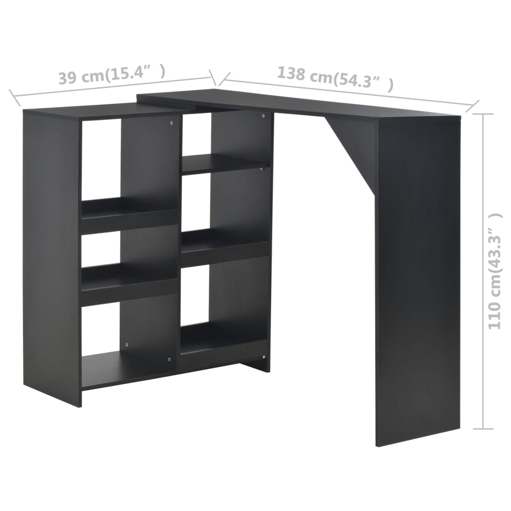 vidaXL fekete bárasztal mozgatható polccal 138 x 39 x 110 cm