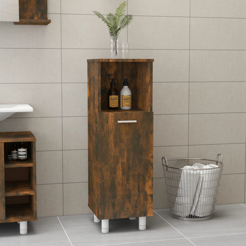vidaXL füstös tölgyszínű szerelt fa fürdőszobaszekrény 30x30x95 cm