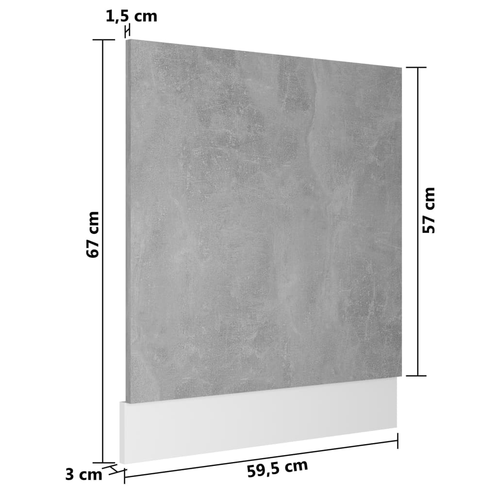 vidaXL betonszürke forgácslap mosogatógép-panel 59,5 x 3 x 67 cm
