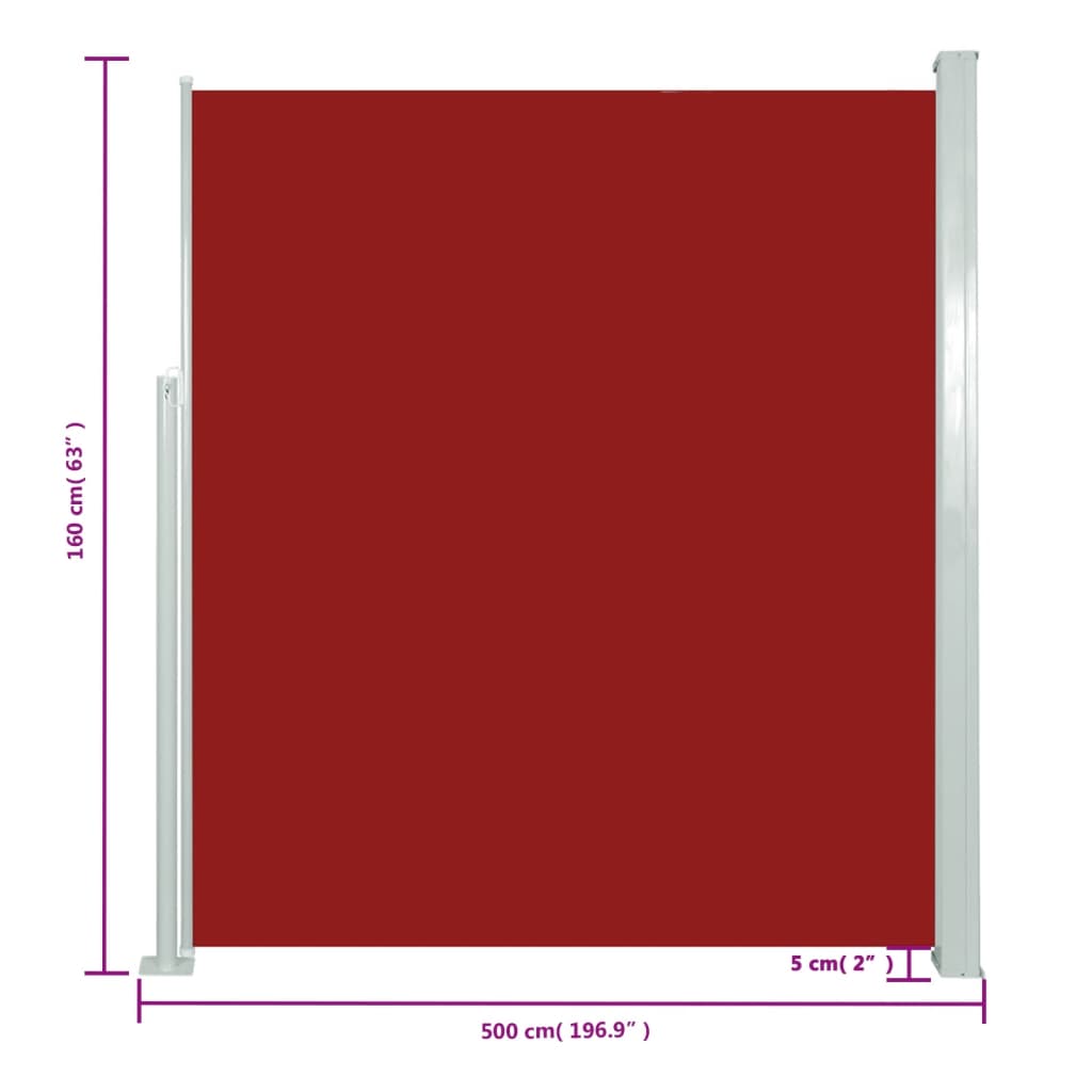 vidaXL piros behúzható oldalsó napellenző 160 x 500 cm