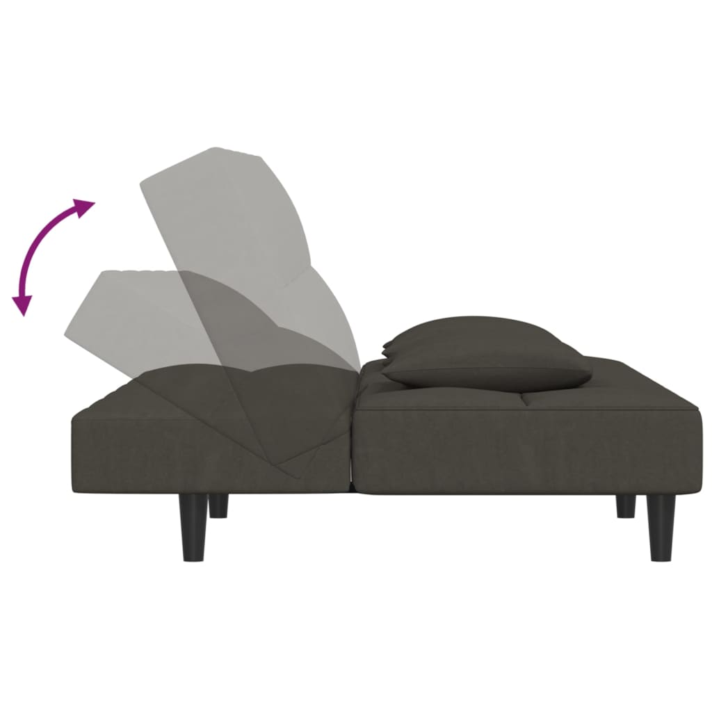 vidaXL sötétszürke bársony kanapéágy két párnával és lábtartóval
