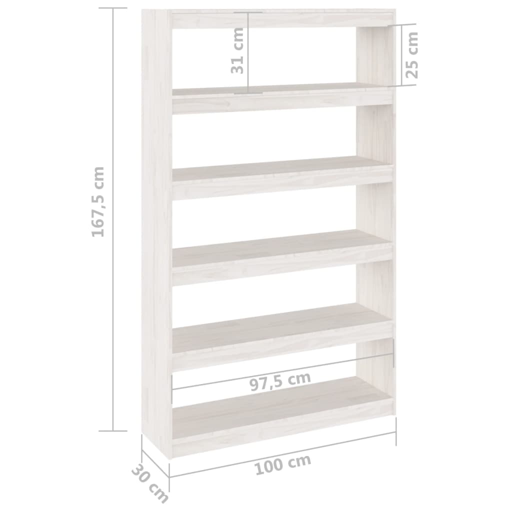 vidaXL fehér tömör fenyőfa könyvszekrény/térelválasztó 100x30x167,5 cm