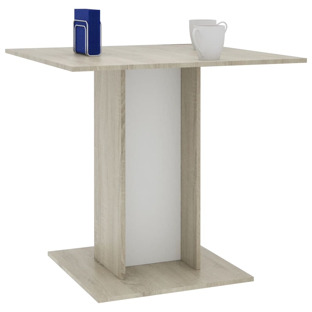 vidaXL fehér-Sonoma színű szerelt fa étkezőasztal 80x80x75 cm