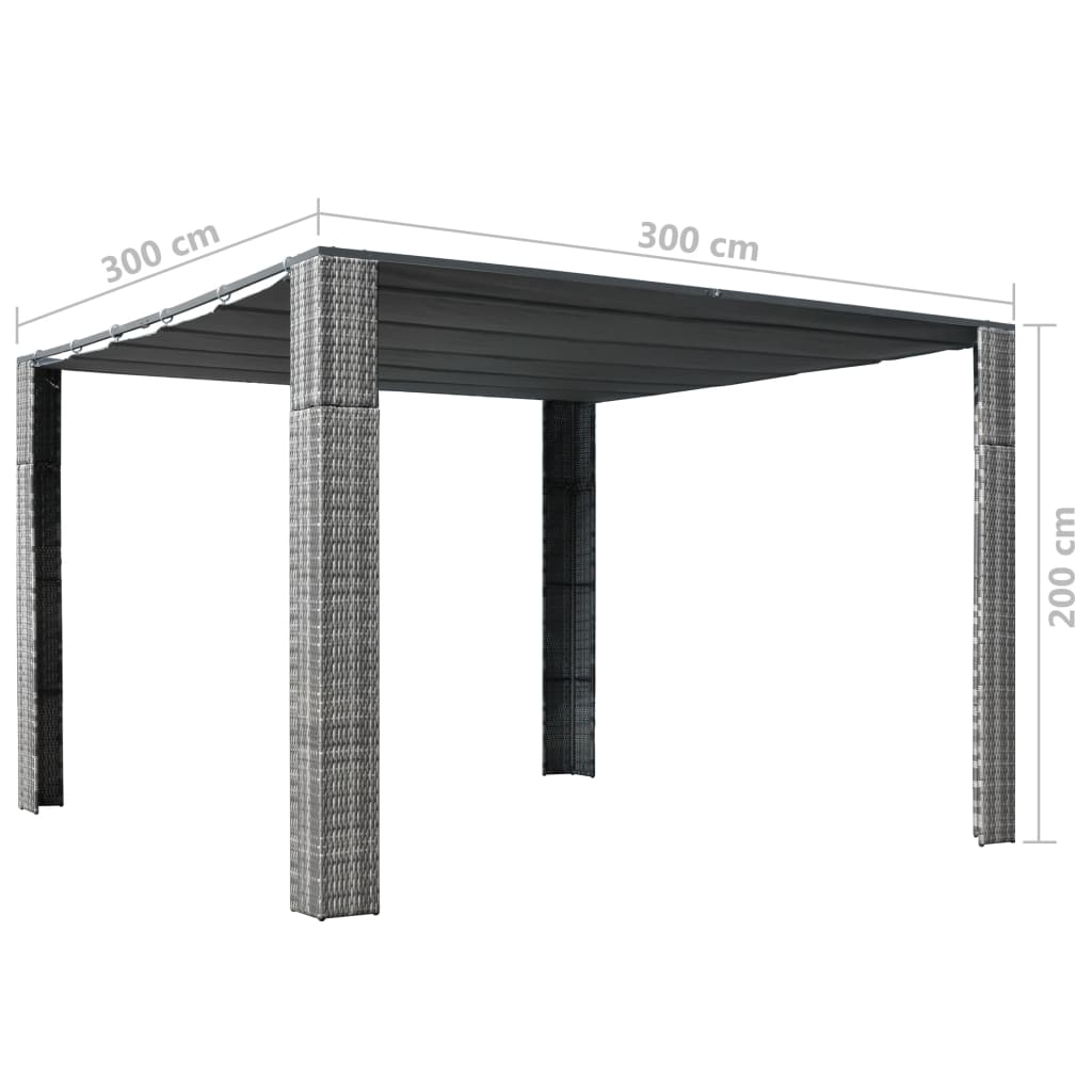 vidaXL szürke és antracit polyrattan pavilon tetővel 300x300x200 cm