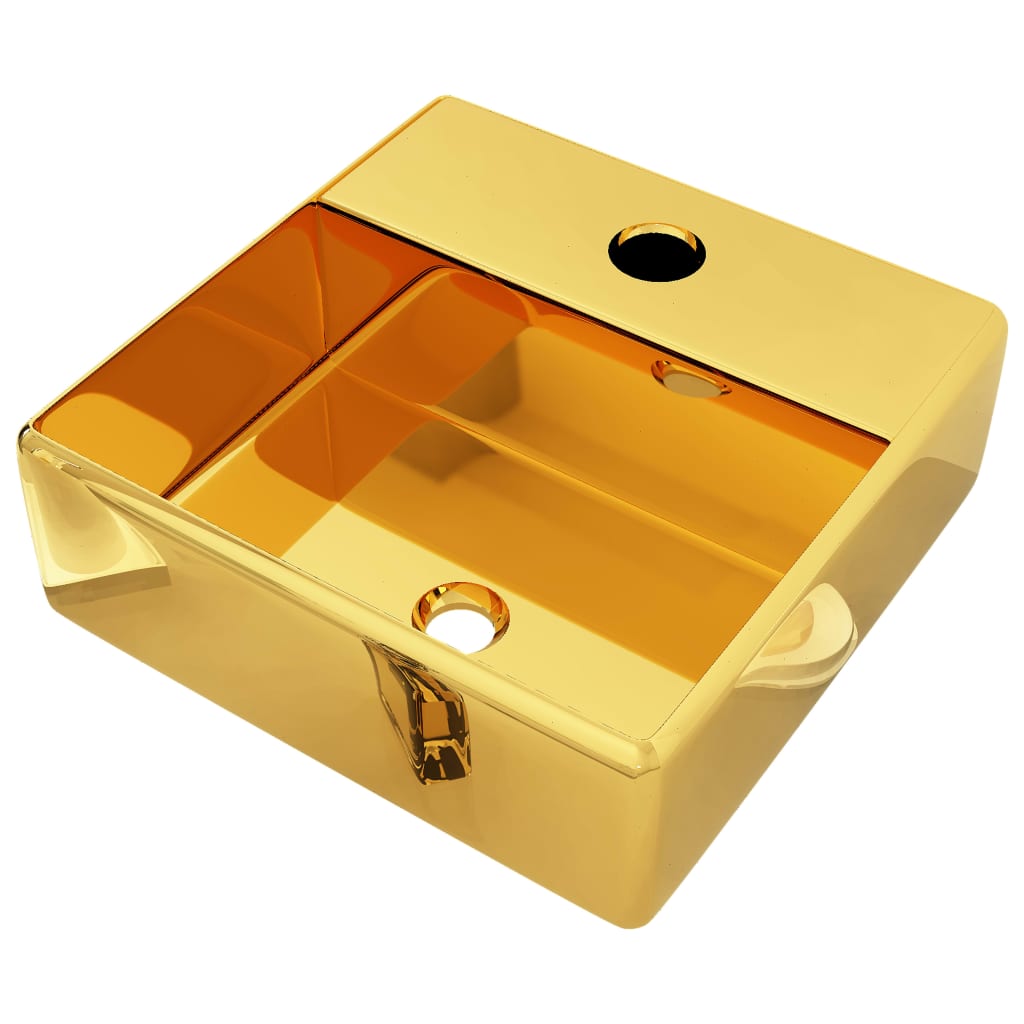 vidaXL aranyszínű kerámia mosdókagyló csap furattal 38 x 30 x 11,5 cm