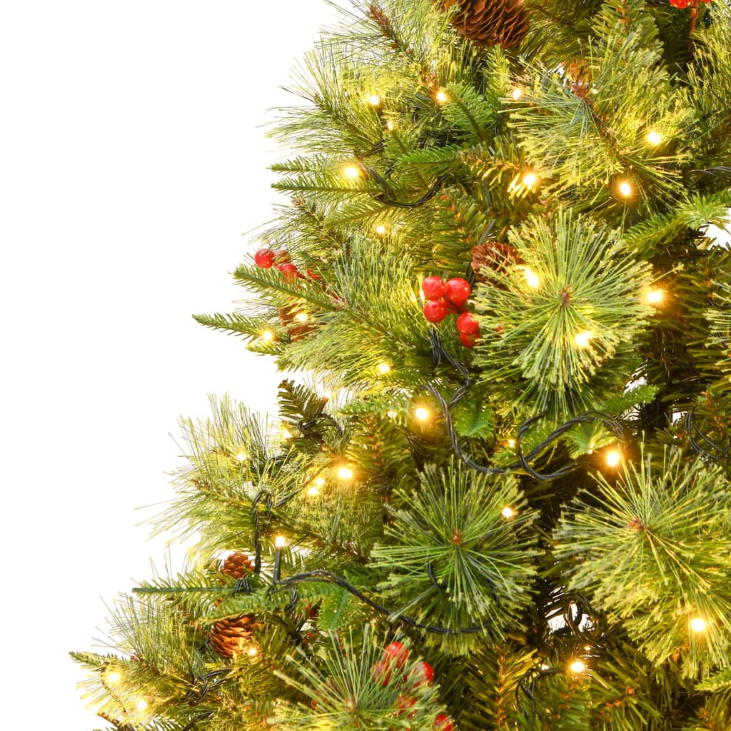 vidaXL zöld PVC és PE megvilágított karácsonyfa fenyőtobozzal 195 cm