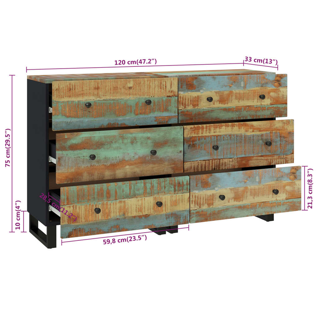 vidaXL 2 db újrahasznosított tömör fa tálalószekrény 60 x 33 x 75 cm