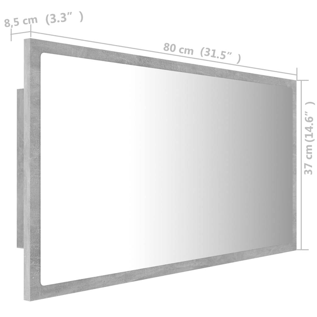 vidaXL betonszürke LED-es mérnöki fa fürdőszobatükör 80x8,5x37 cm