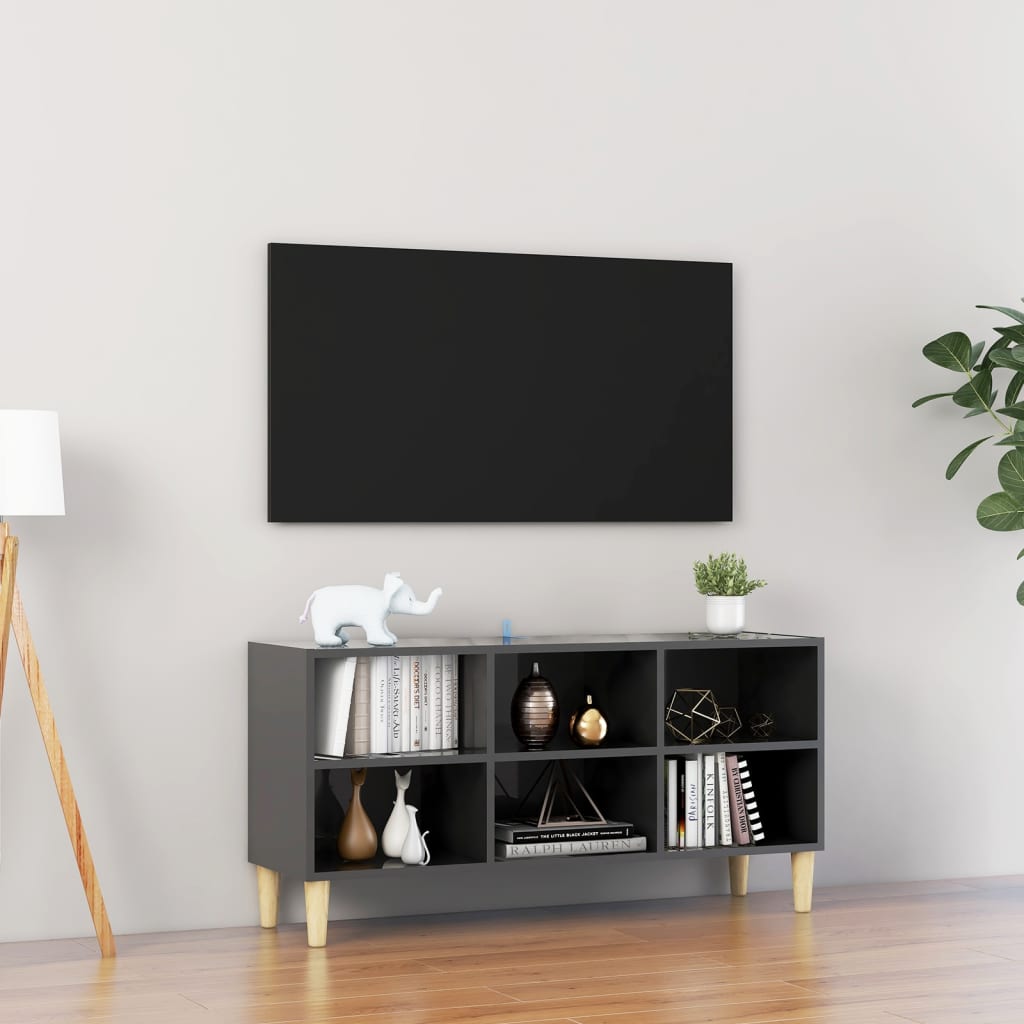 vidaXL magasfényű szürke TV-szekrény tömör falábakkal 103,5x30x50 cm