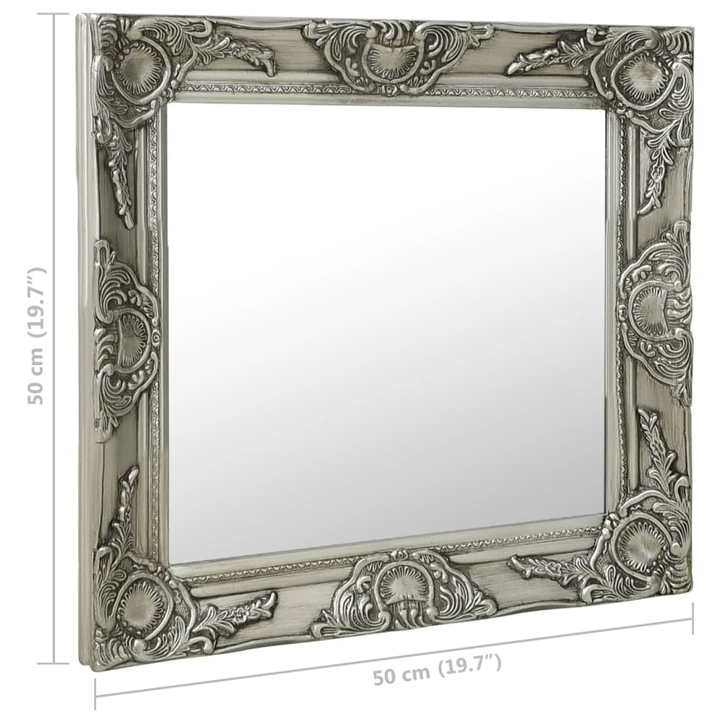 vidaXL ezüstszínű barokk stílusú fali tükör 50 x 50 cm