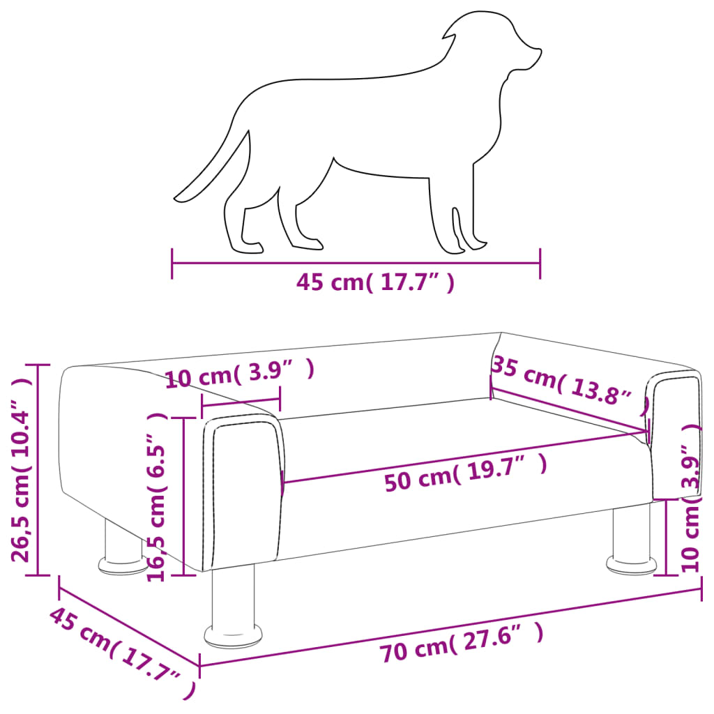 vidaXL rózsaszín bársony kutyaágy 70 x45 x 26,5 cm