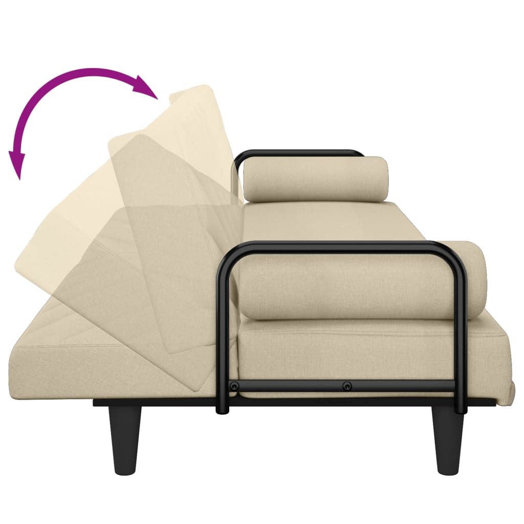 vidaXL krémszínű szövet kanapéágy karfákkal