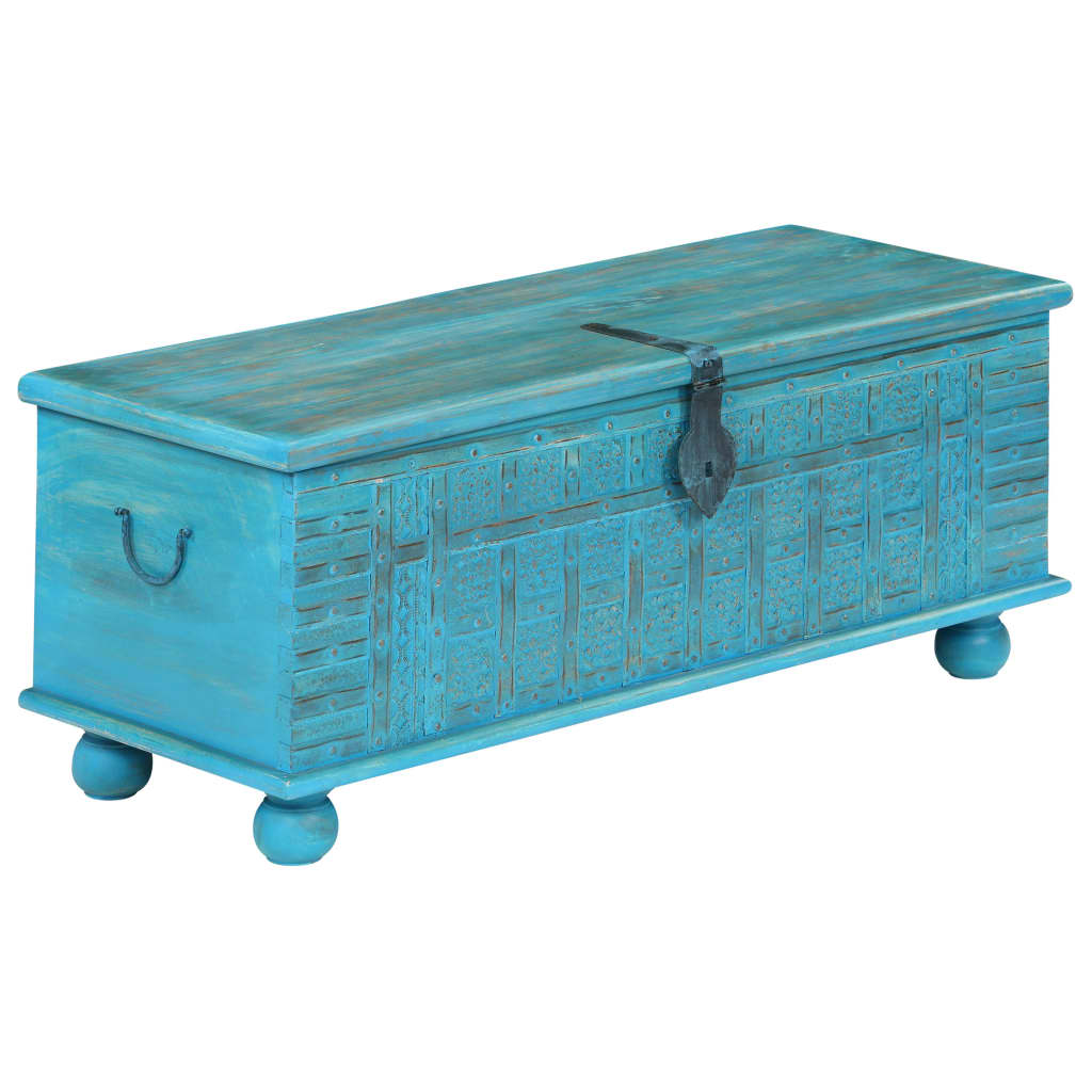 vidaXL kék színű tömör mangófa tárolóláda 100 x 40 x 41 cm