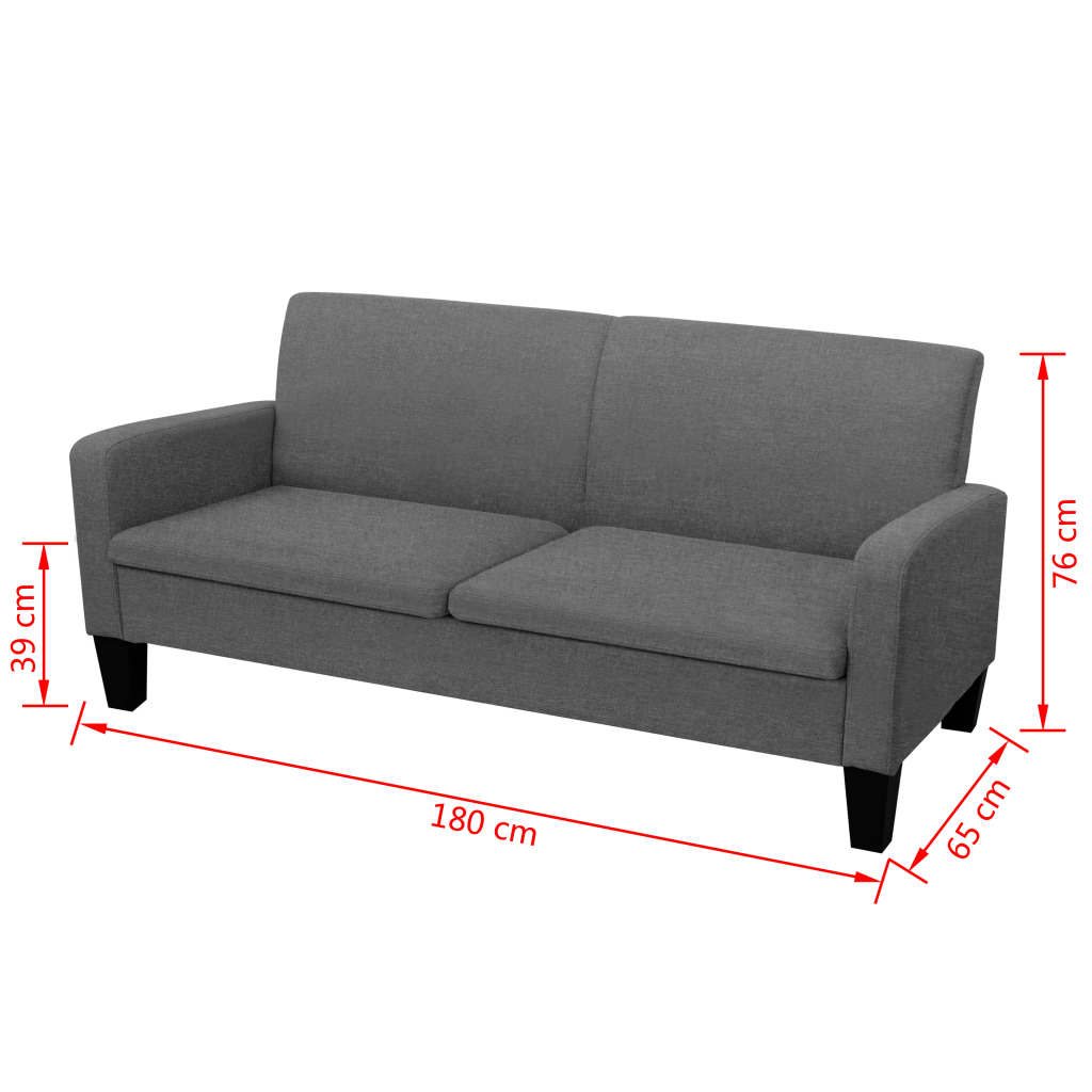 vidaXL sötétszürke 3-személyes kanapé 180 x 65 x 76 cm