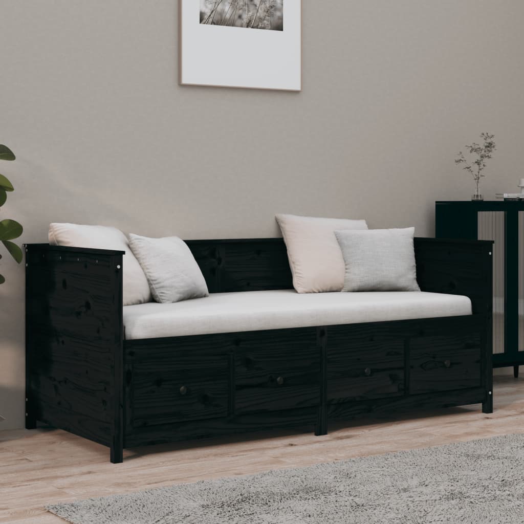 vidaXL fekete tömör fenyőfa kanapéágy 75 x 190 cm