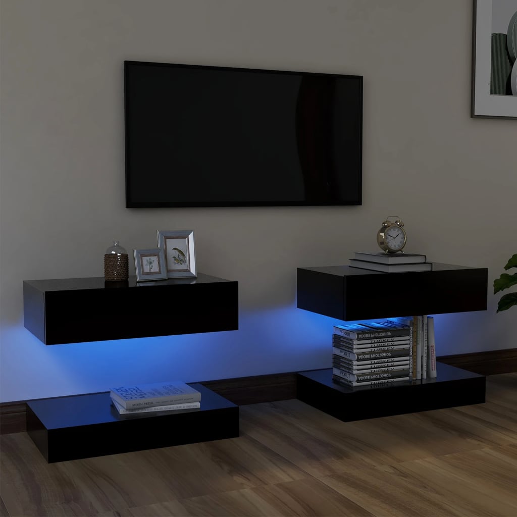vidaXL 2 db fekete TV-szekrény LED-lámpákkal 60 x 35 cm