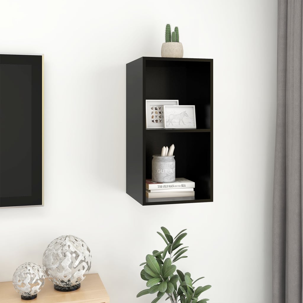 vidaXL fekete falra szerelhető forgácslap TV-szekrény 37 x 37 x 72 cm