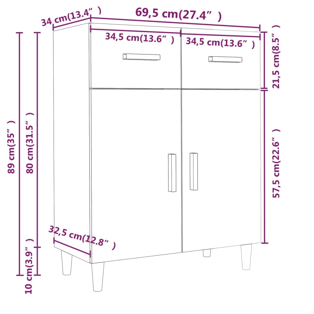 vidaXL sonoma-tölgyszínű szerelt fa tálalószekrény 69,5 x 34 x 89 cm
