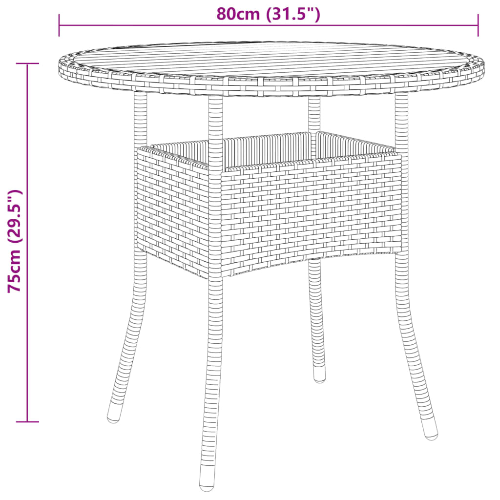 vidaXL szürke akácfa és polyrattan kerti asztal Ø80 x 75 cm