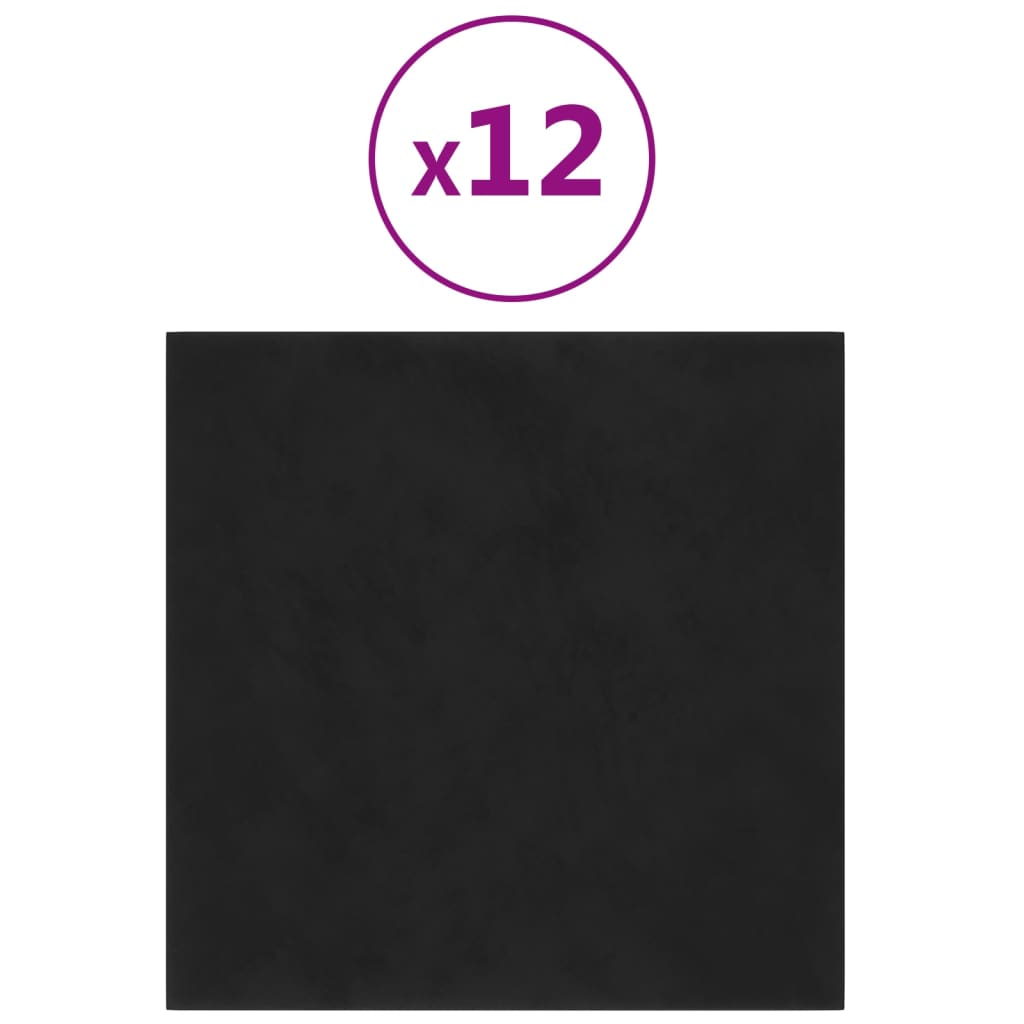 vidaXL 12 db fekete bársony fali panel 30 x 30 cm 1,08 m²