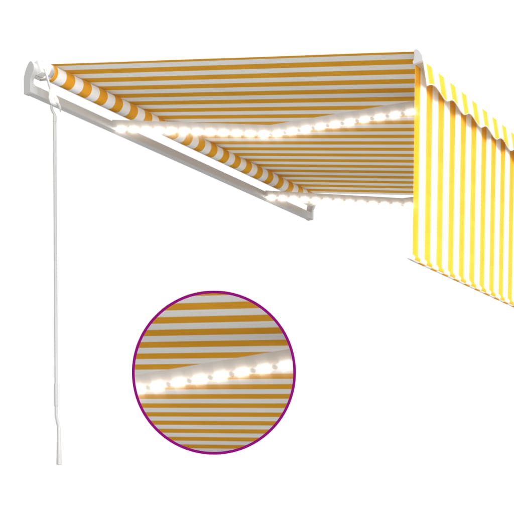 vidaXL sárga-fehér redőnyös, LED-es, szélérzékelős napellenző 4,5x3 m