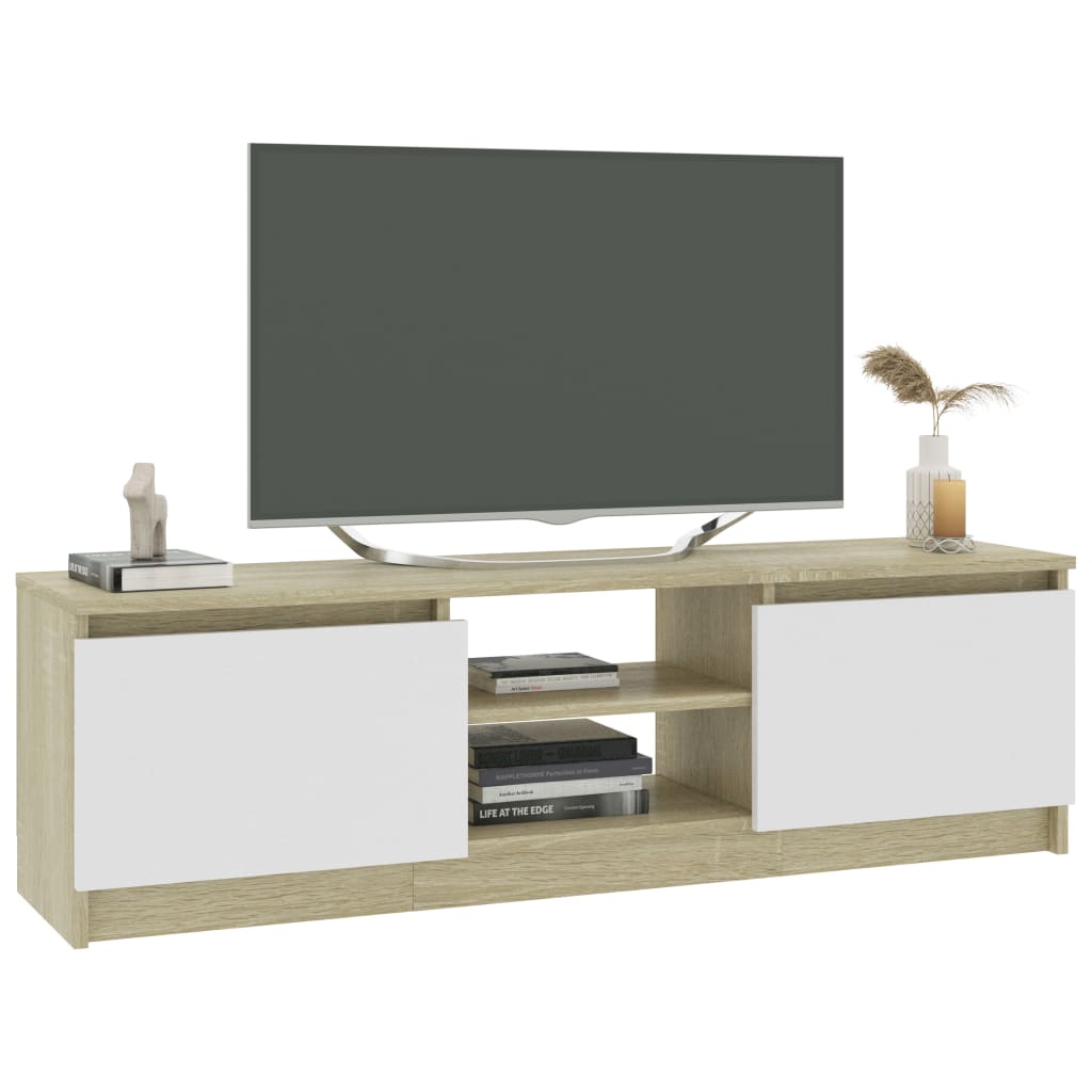vidaXL fehér és sonoma színű forgácslap TV-szekrény 120 x 30 x 35,5 cm
