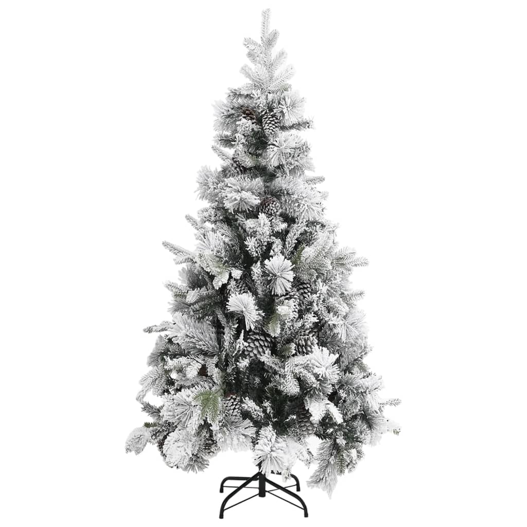 vidaXL PVC/PE karácsonyfa pelyhes hóval és tobozokkal 225 cm