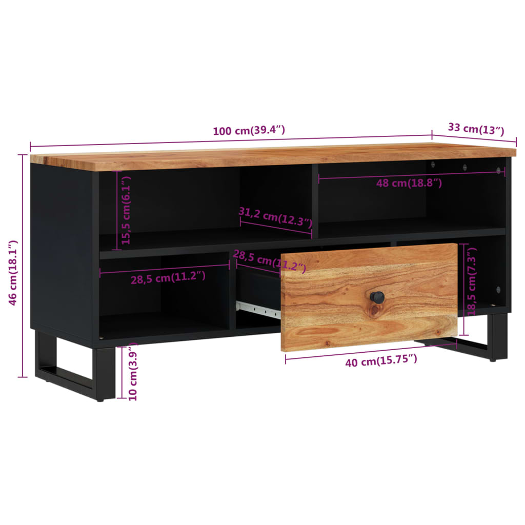 vidaXL tömör akácfa és szerelt fa TV-szekrény 100 x 33 x 46 cm