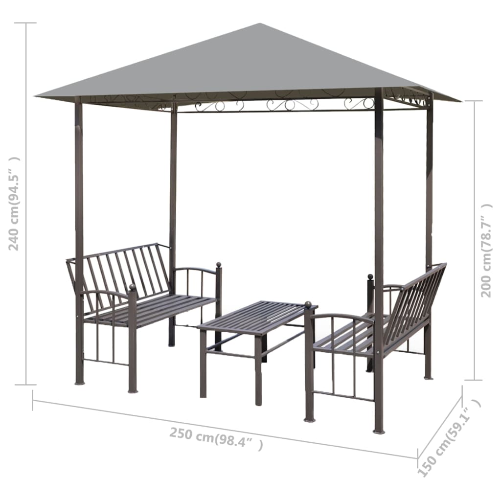 vidaXL antracitszürke kerti pavilon asztallal és padokkal 2,5x1,5x2,4m