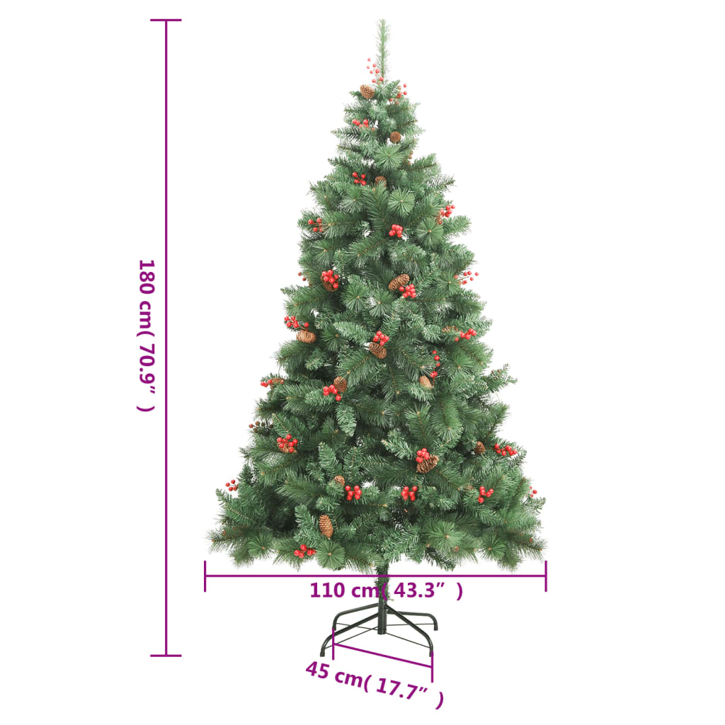 vidaXL csuklópántos műkarácsonyfa tobozokkal és bogyókkal 180 cm