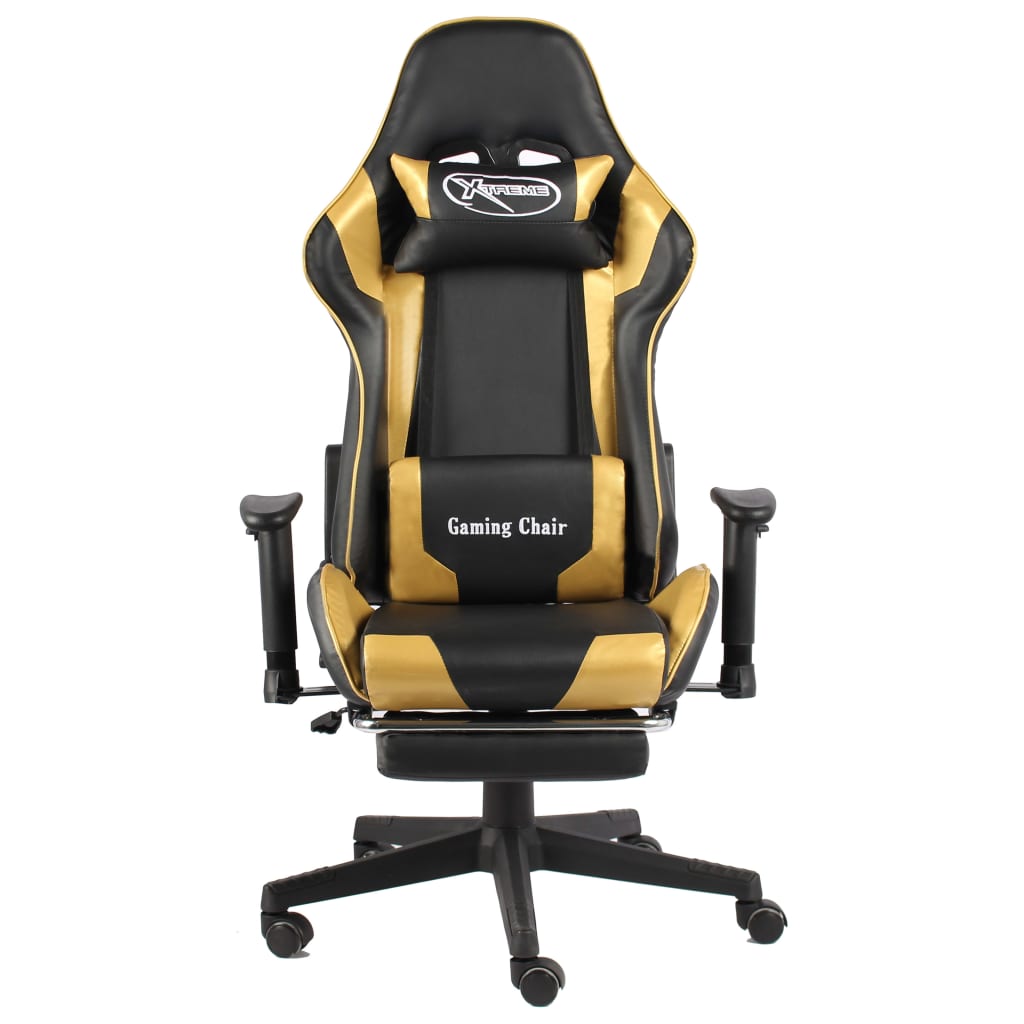 vidaXL aranyszínű PVC forgó gamer szék lábtartóval