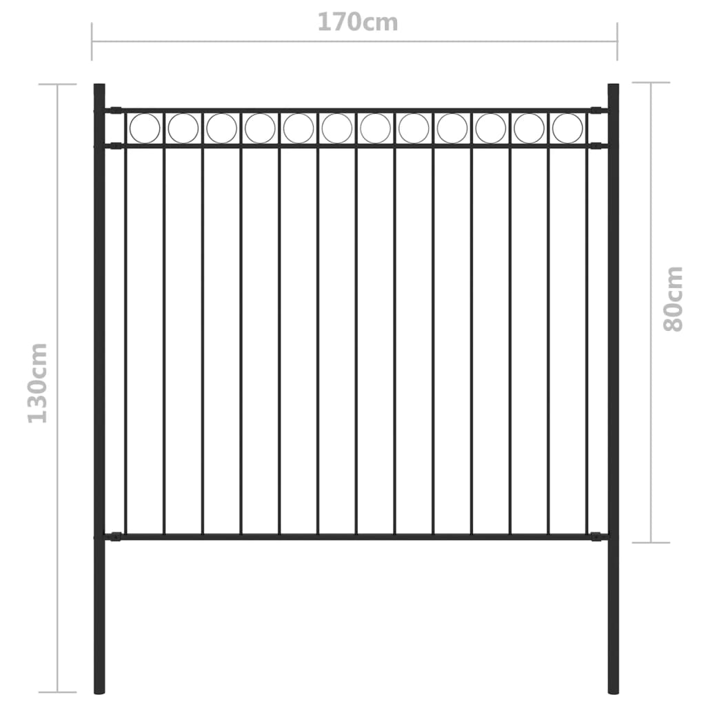 vidaXL fekete acél kerti kerítés 1,7 x 0,8 m