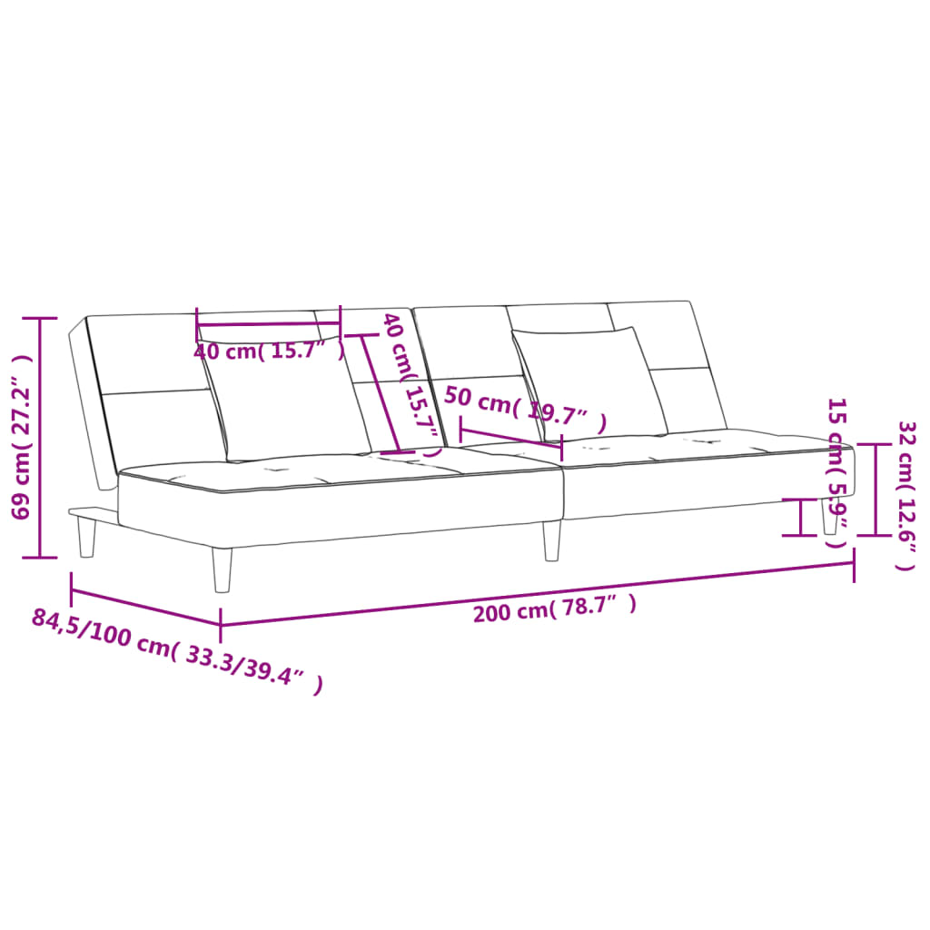 vidaXL kétszemélyes sötétzöld bársony kanapéágy két párnával