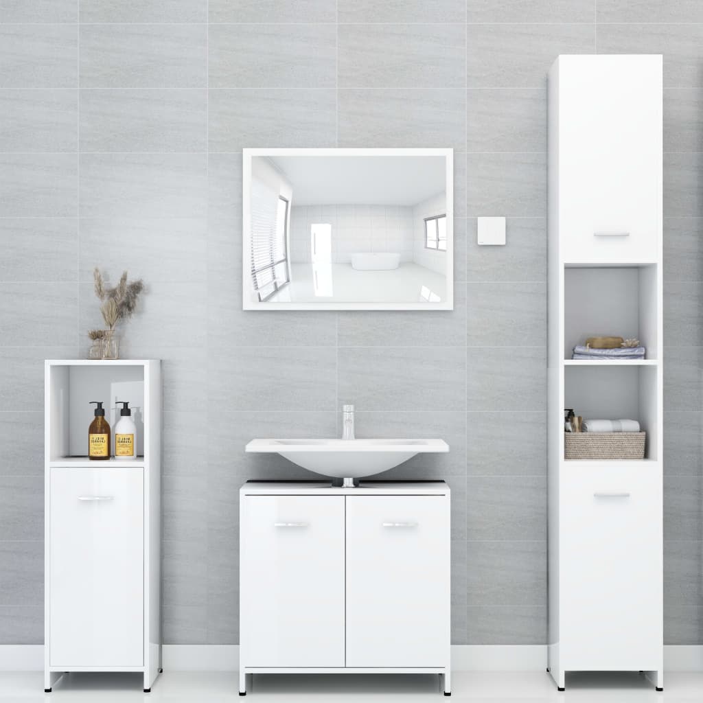 vidaXL magasfényű fehér forgácslap fürdőszobaszekrény 30x30x183,5 cm
