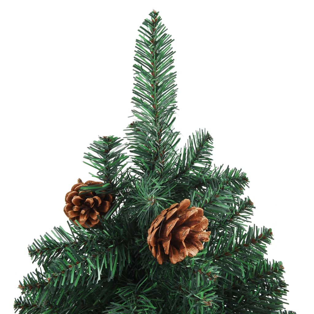 vidaXL zöld PVC vékony karácsonyfa valódi fával és tobozzal 180 cm