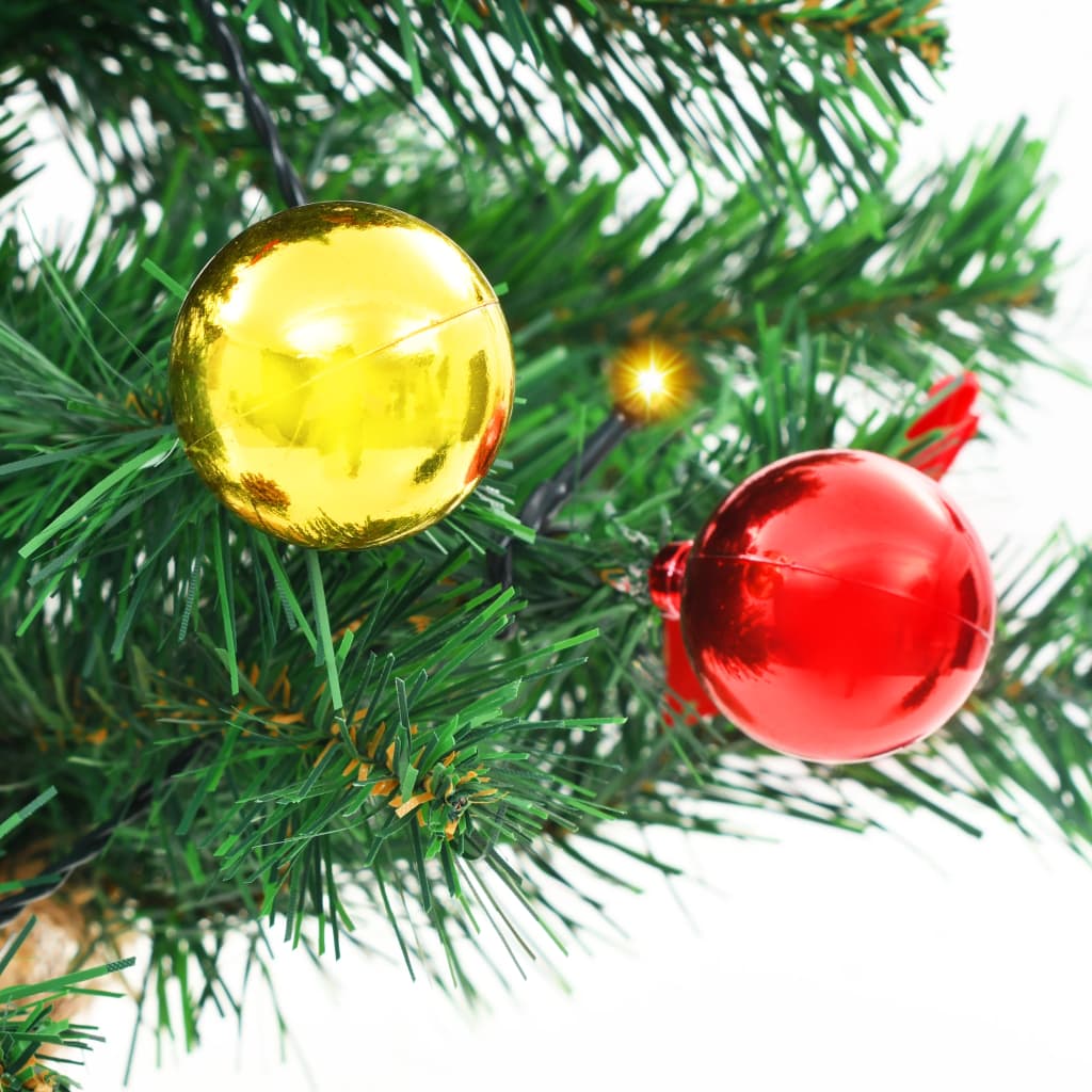vidaXL zöld megvilágított műkarácsonyfa gömbökkel 64 cm