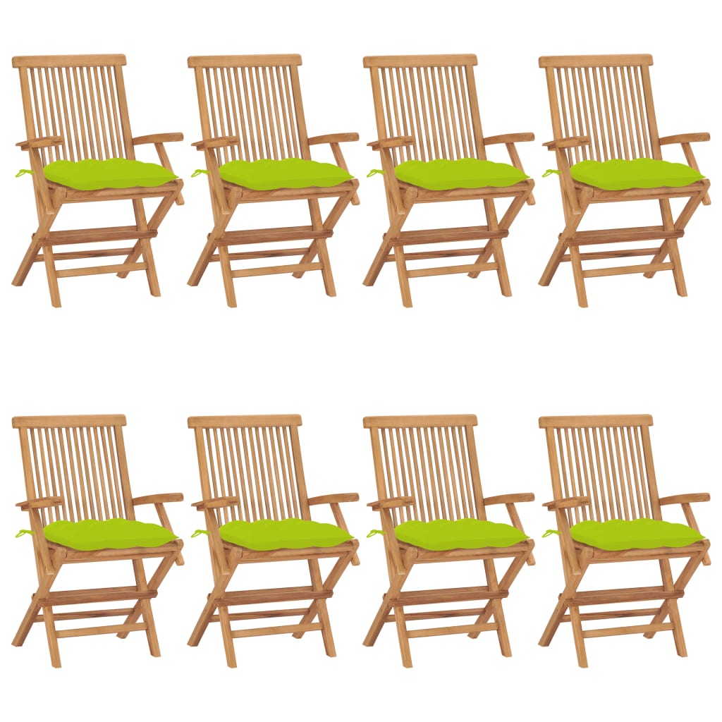 vidaXL 8 db tömör tíkfa kerti szék élénkzöld párnával