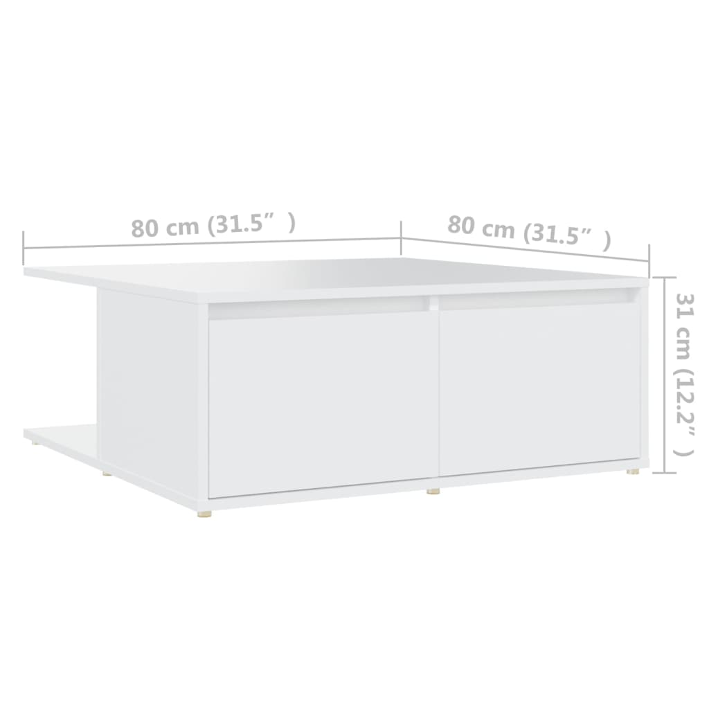 vidaXL fehér forgácslap dohányzóasztal 80 x 80 x 31 cm