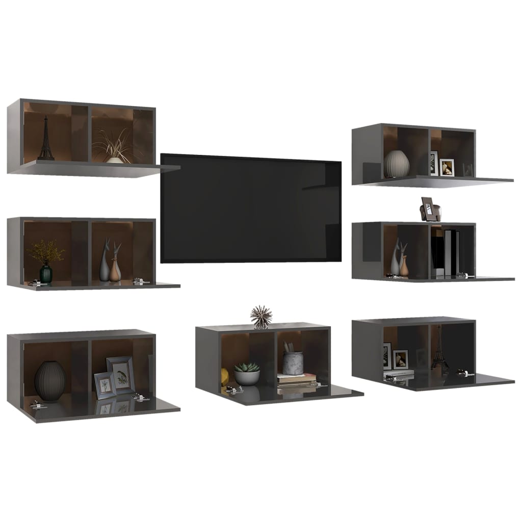 vidaXL 7 db magasfényű szürke forgácslap TV-szekrény 30,5 x 30 x 60 cm
